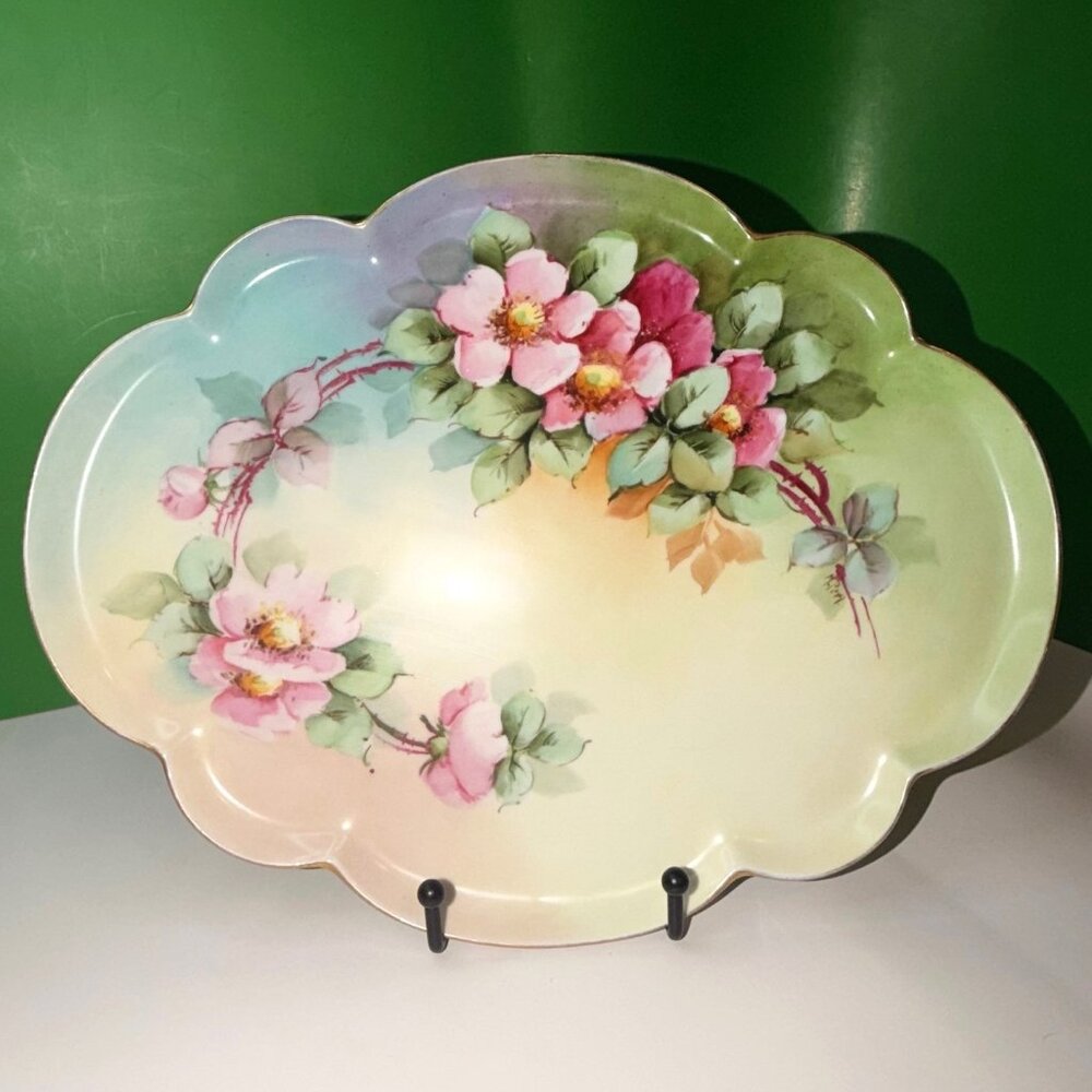 C.T Altwasser Bavaria Favorite Hand Painted Floral Plate Wild Rose Scalloped 12"